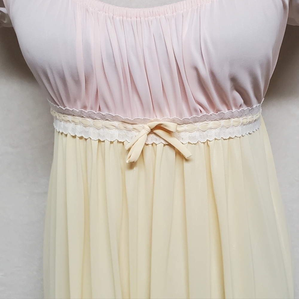 1960s Vintage Jrs by Barad Regencycore Pink Yellow Off-Shoulder Lace Nightgown - Picture 7 of 16